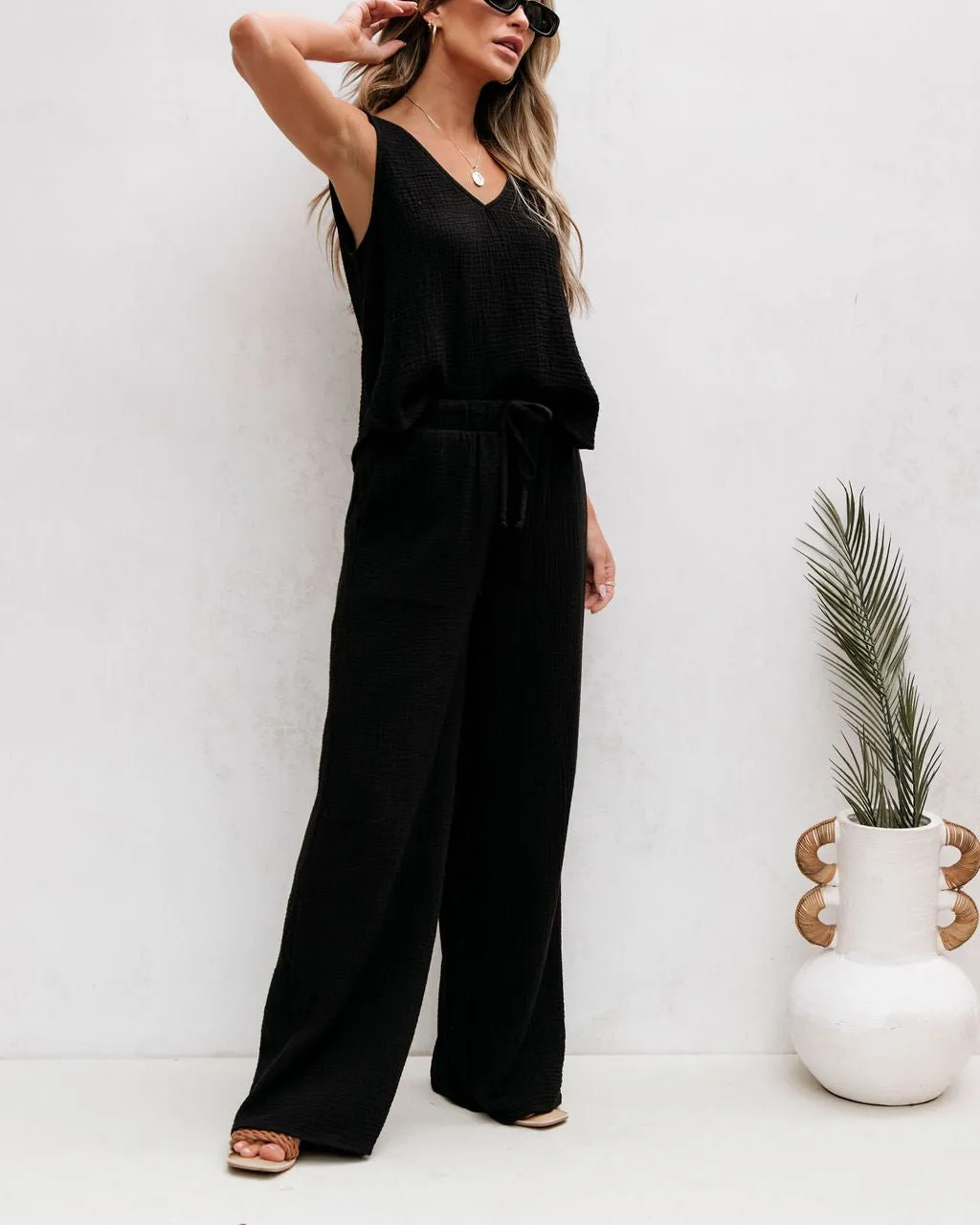 Black Linen Wide Leg Pants - FINAL SALE