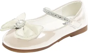 Bowknot Fashion Autumn Toddler and Girls Casual Shoes Thick Sole Round Toe Buckle Dress Shoes Girls Shoes (White, 21.00)