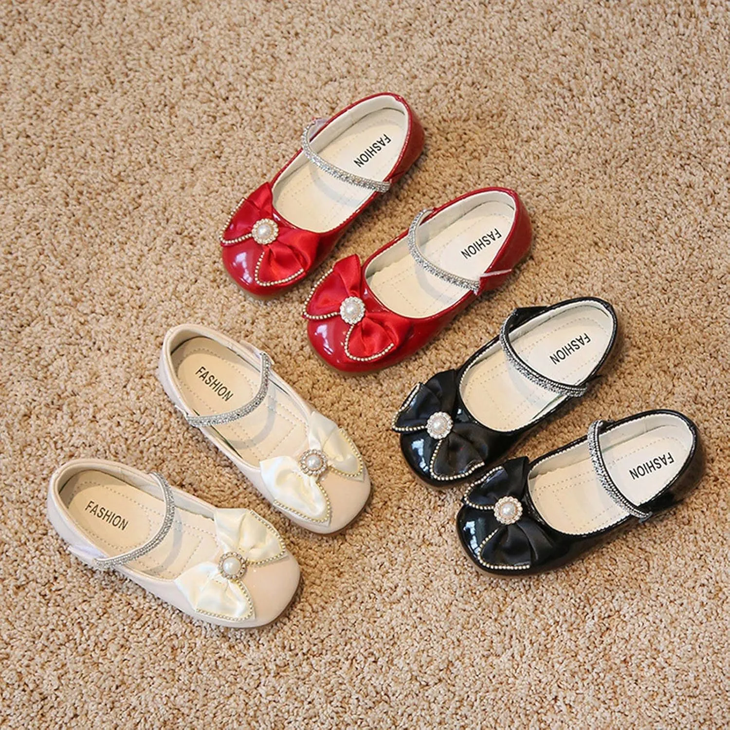 Bowknot Fashion Autumn Toddler and Girls Casual Shoes Thick Sole Round Toe Buckle Dress Shoes Girls Shoes (White, 21.00)