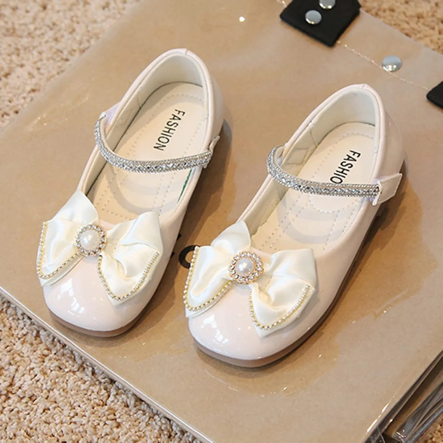Bowknot Fashion Autumn Toddler and Girls Casual Shoes Thick Sole Round Toe Buckle Dress Shoes Girls Shoes (White, 21.00)