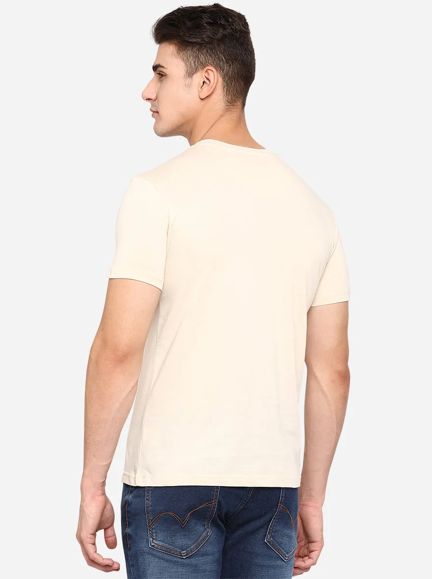 Cream Solid Slim Fit T-Shirt | JadeBlue