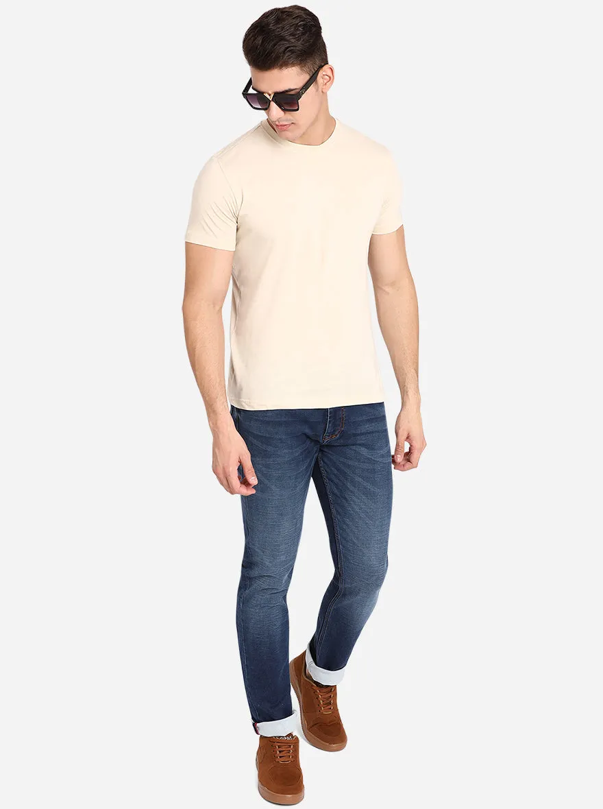 Cream Solid Slim Fit T-Shirt | JadeBlue