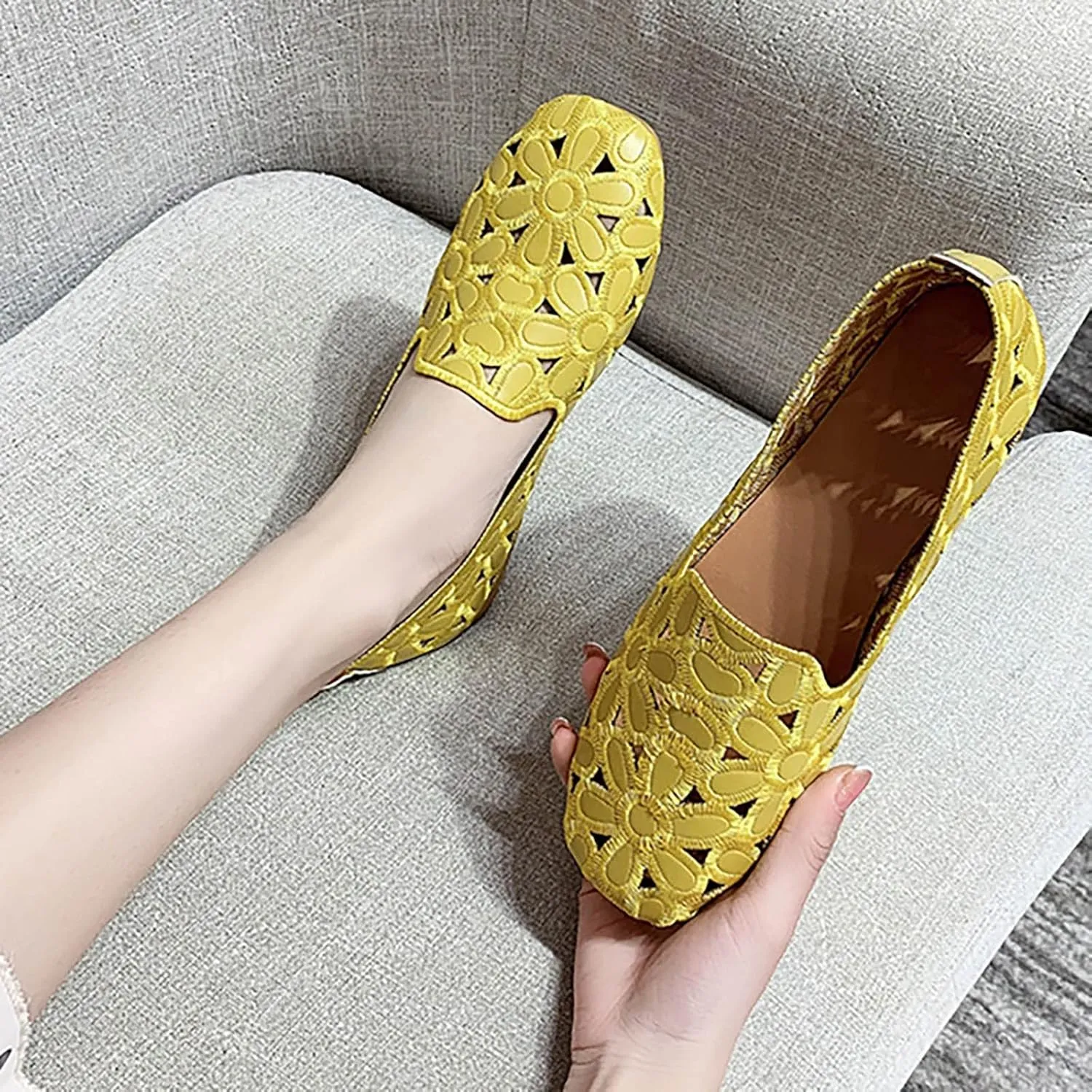 Flats Shoes Women Hollow Out Loafers Comfort Slip on Flats Breathable Dress Shoes Walking Shoes Casual Office Shoes