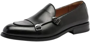 Men's Double Monk Strap Dress Shoes Classic Round Toe Oxford Slip-On with Buckle Business Casual Formal Footwear
