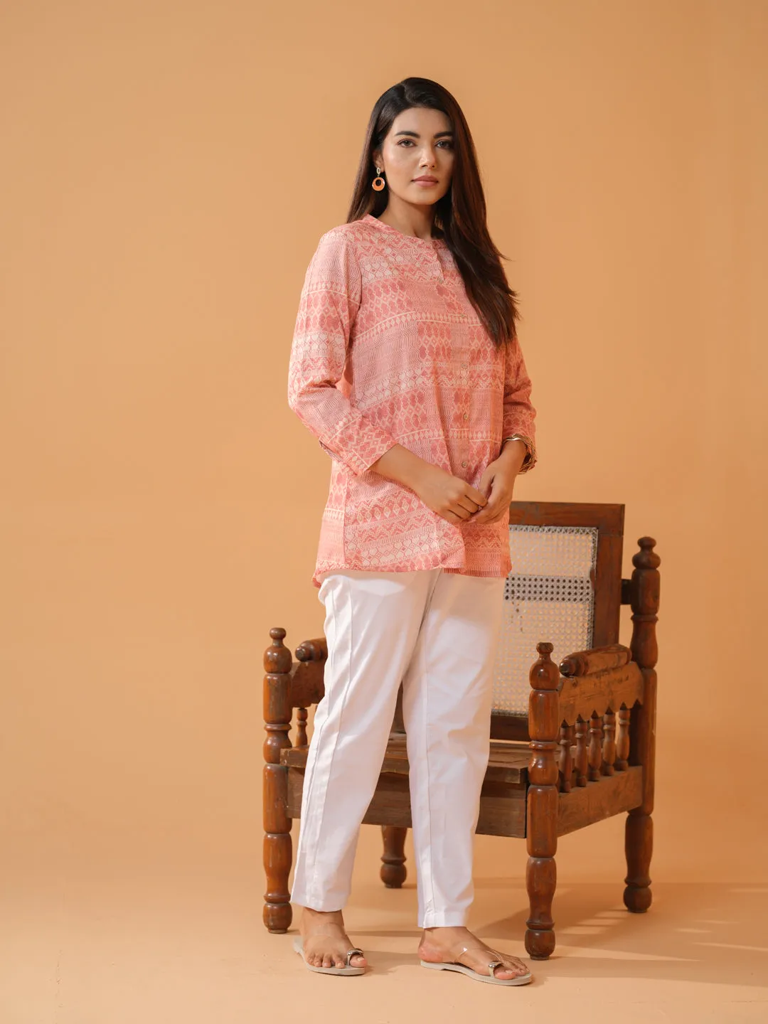 Peach Indi Print Top