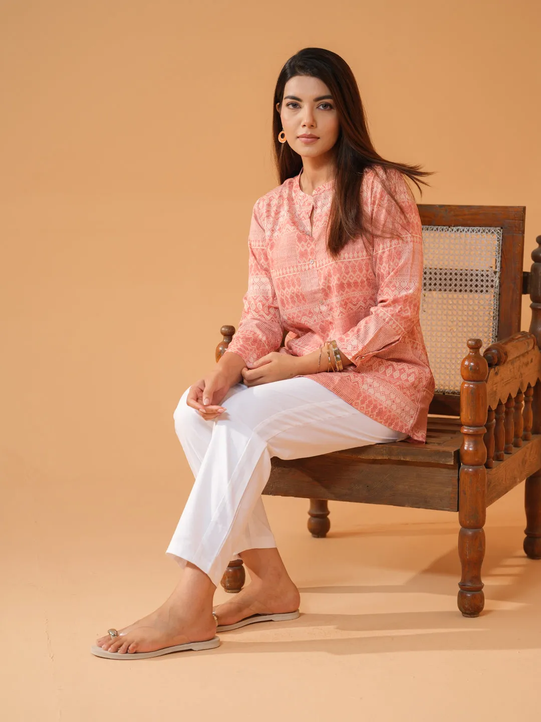 Peach Indi Print Top