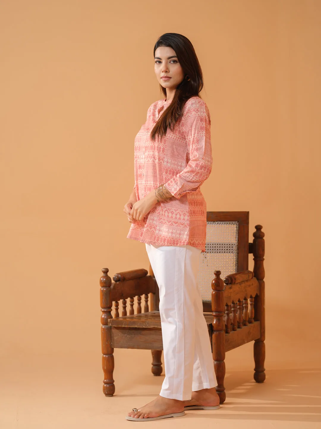 Peach Indi Print Top