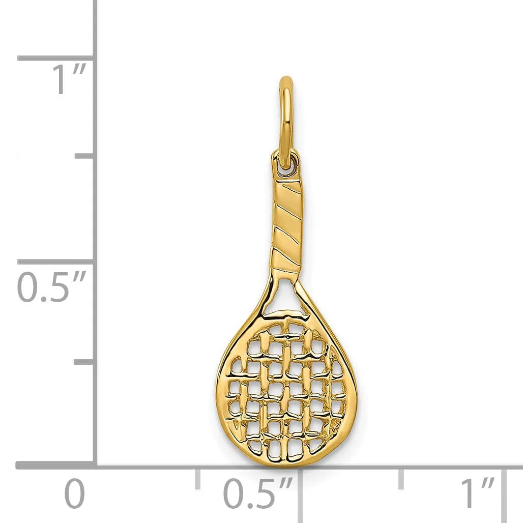 Solid 14k Yellow Gold 3-D Racquet Charm Pendant