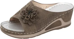 Wedge Sandals for Women 3D Floral Cutout Sandal Dressy Low Heel Arch Support Sandals Soft Insole Orthopedic Slippers Retro Bohemian Wedge Summer Shoes Casual Slip On Shoe