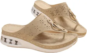 Wedge Sandals for Women Summer Dressy Platform Flip Flops Casual Hollow Out Walking Sandal Comfortable Platform Non Slip Flip Flop Low Wedges Wedding Sandals with Arch Support