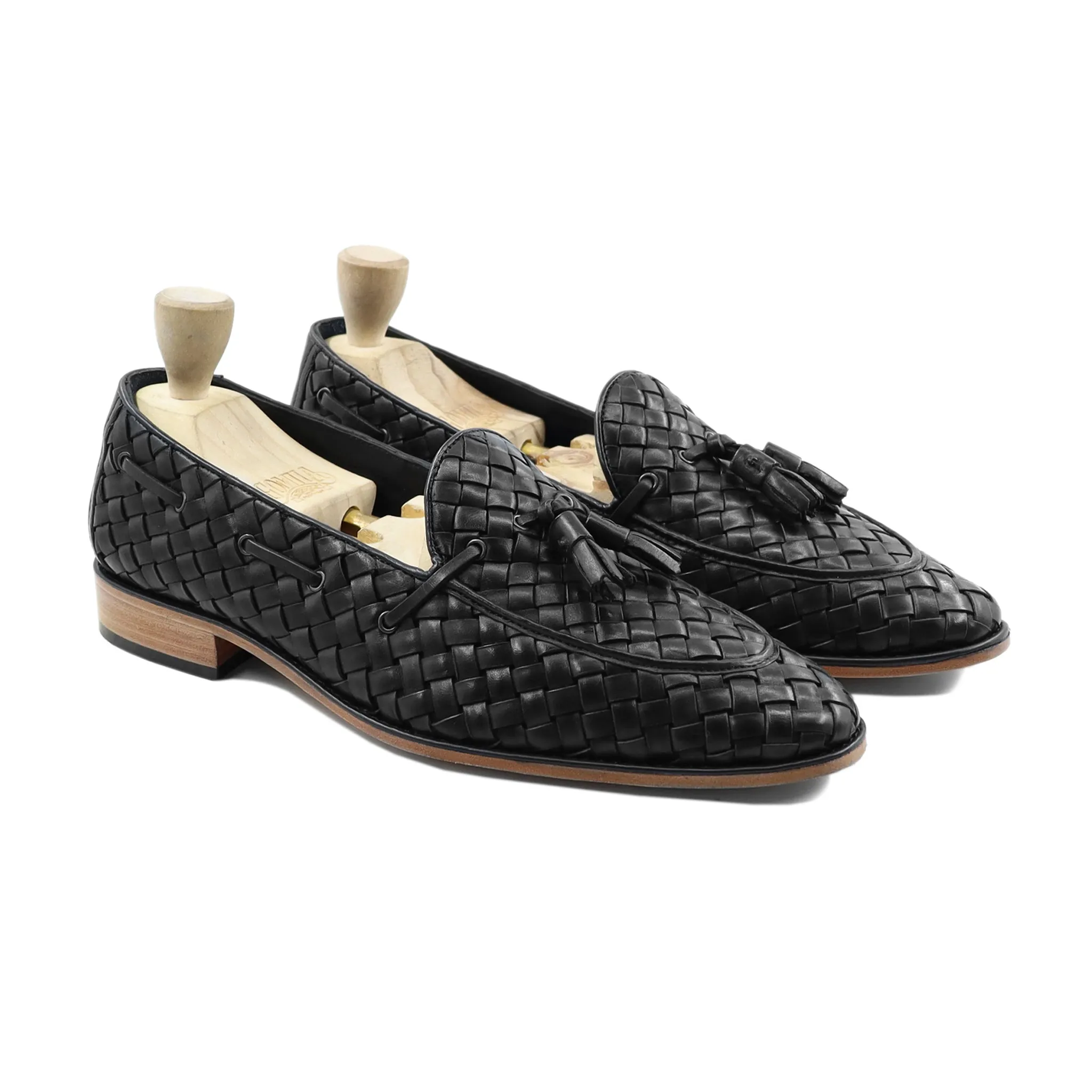 Zielona - Men's Black Hand Woven Calf Leather Loafer